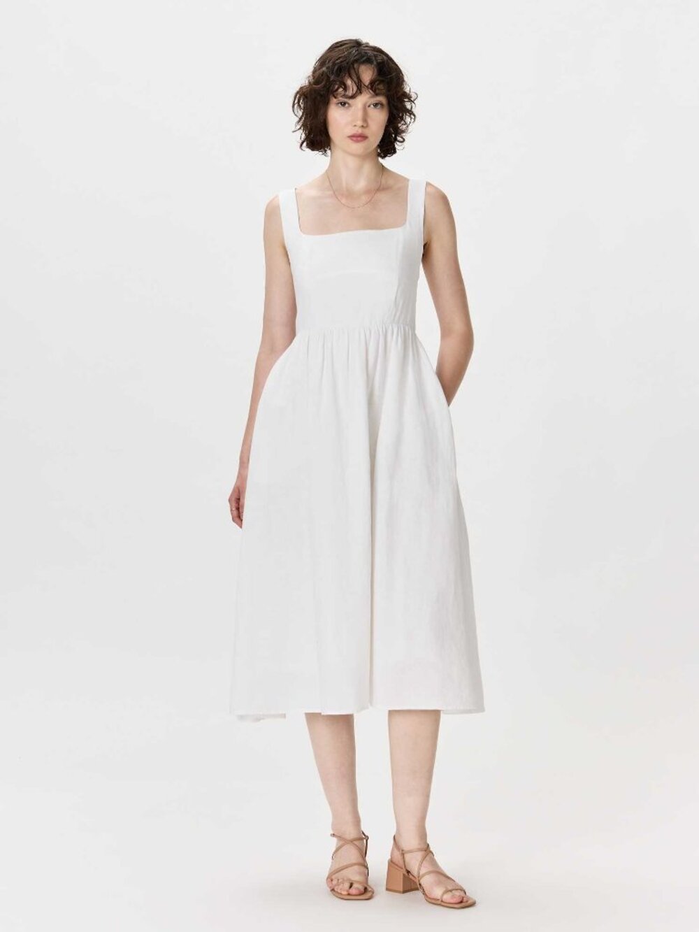 Quince 100% European Linen Fit & Flare Midi Dress White Small NWOT